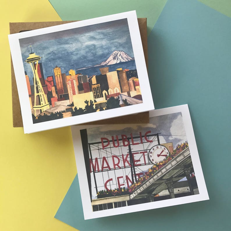 Box of 8 Cards Seattle Notecards Seattle Blank Cards Pike Place Market
