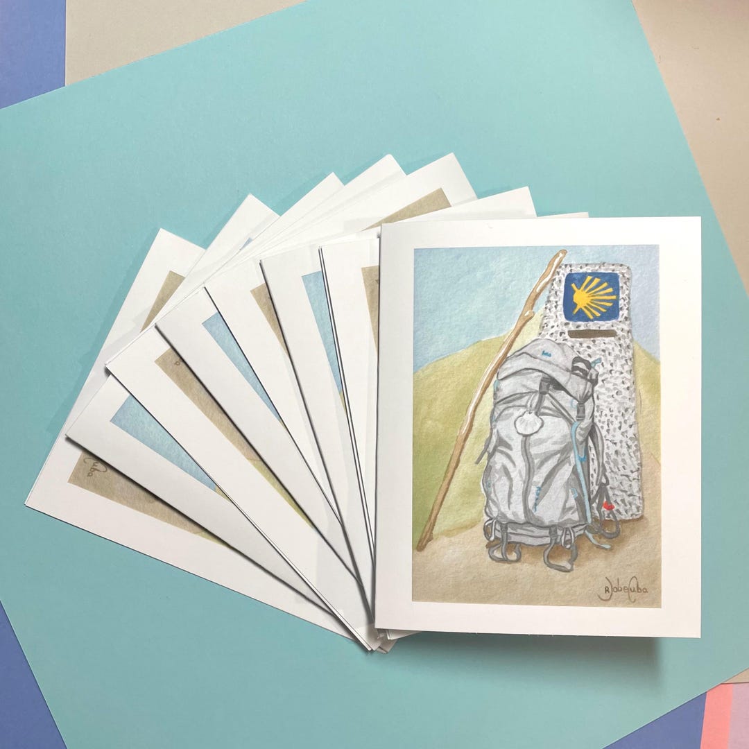 8 Handmade Blank Illustrated Watercolor Backpack Cards: 'bon Camino' - Etsy