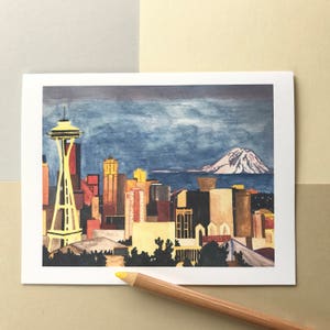 Seattle| Cartes pour notes Seattle| Cartes postales de Seattle| Cartes de voeux Seattle| Cartes de correspondance vierges à l'aquarelle de Seattle | Cartes artistiques de Seattle| Cartes Seattle