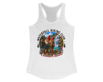 Waterfall Hiking Gnome Couple Selfie Tank | Retro Nature Design