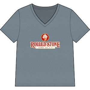 Rolled Stone Luke 24:2-9 V-Neck Tee | Christian Scripture Shirt