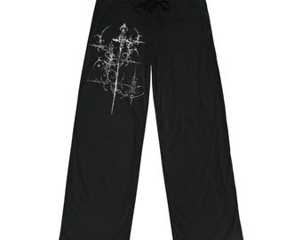 Gothic Cross Illustration Pajama Pants | Black Lounge Trousers