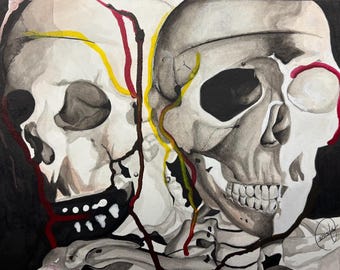 Original Ink & Watercolor Skull Artwork