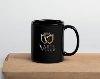 Taza Negra con Iniciales Doradas, Taza de Cerámica Elegante para Oficina, Regalo Personalizado Minimalista, Taza Café Regalo Ejecutivo