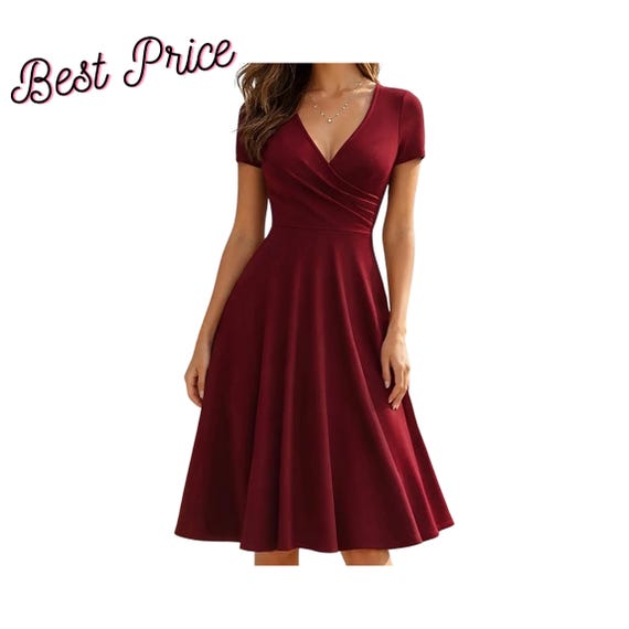 Elegant A Line Midi Dress, Women's V Neck Short Sleeve Casual Party Swing Dress