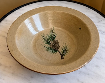 Rowe Pottery Works Pinecone Bowl • Large 11” Salt‑Glazed Stoneware • Hand‑Painted Wisconsin Pottery • Artisan Serveware • Rustic Cabin Decor