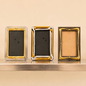 Curated Vintage Mixed Metal Picture & Mirrored Frame Collection – Decorator’s Set of 3 | Velvet Back Frames | Shelf Styling Décor | Regency