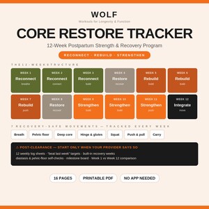 Postpartum Core Restore Tracker: 12-Week Strength & Recovery Program (PDF)