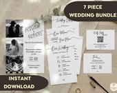 Minimalist Wedding Invitation Bundle, Photo Wedding Invite Template, Editable Canva, Printable & Mobile Evite, QR Code RSVP, 7 Piece Set