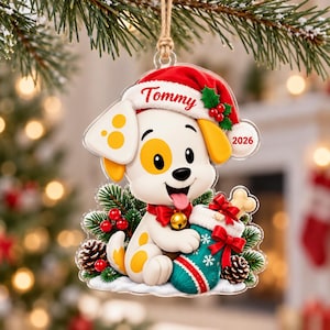Personalized Bubble Puppy Christmas Ornament, Bubble Guppies Dog and Stocking, Custom Name Acrylic Keepsake for Children 2026 HBQZ41-RD