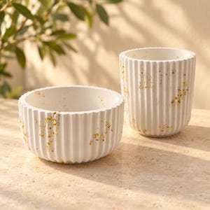 Handmade Jars Set of 2, White with Gold Flecks, Decorative Storage Pots, Housewarming Gift
