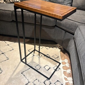 Handcrafted C-Shape Steel End/Side Table - Black Walnut Wooden Top