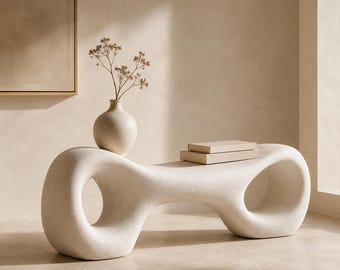 Organic Sculptural Minimalist Bench, Wabi Sabi Entryway Seat, Modern Bedroom Bench