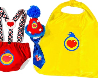 Clown Costume for Birthday, Clown Outfit for Boys, Diaper Cover, Cape, Suspenders, Circus Set