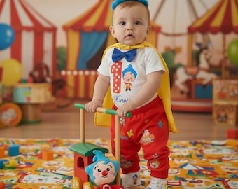Clown-Inspired First Birthday Outfit, Personalized Circus Set for Boys, Themed Party Set