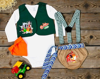 Farm-Themed Birthday Outfit, Farmer Party Set, Boy's Party Set, Farmer Costume