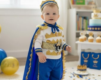 Royal Prince Mickey Birthday Outfit, Baby Boy 1st Birthday Costume, Personalized Royal Blue and Gold Suit, Cake Smash Photography Prop