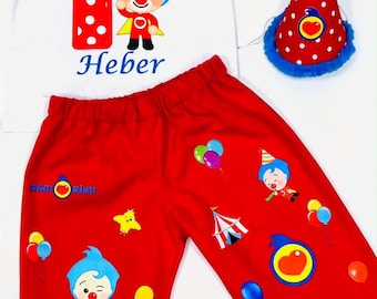 Clown Birthday Outfit for Boys, Personalized Party Set, Clown Costume, Baby Party Clothes, Circus Cake Smash Set