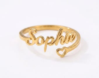 Personalized Name Ring • Dainty Cursive Script, 14K Gold Plated Brass