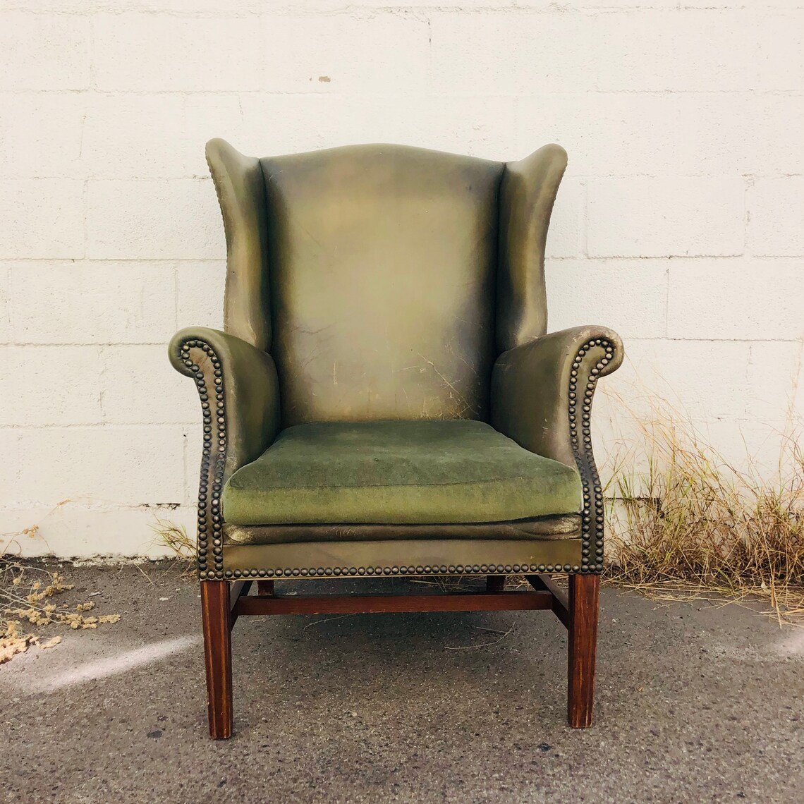 Vintage Leather Wing Chair Etsy