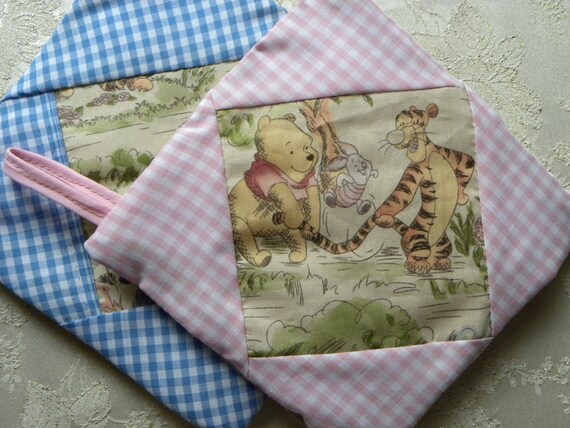 TWO Quilted Potholders 8.5 Square Reversible Potholders Fabric Potholders Winnie the Pooh Piglet Tigger 100 Acre Woods Eeyore Wash
