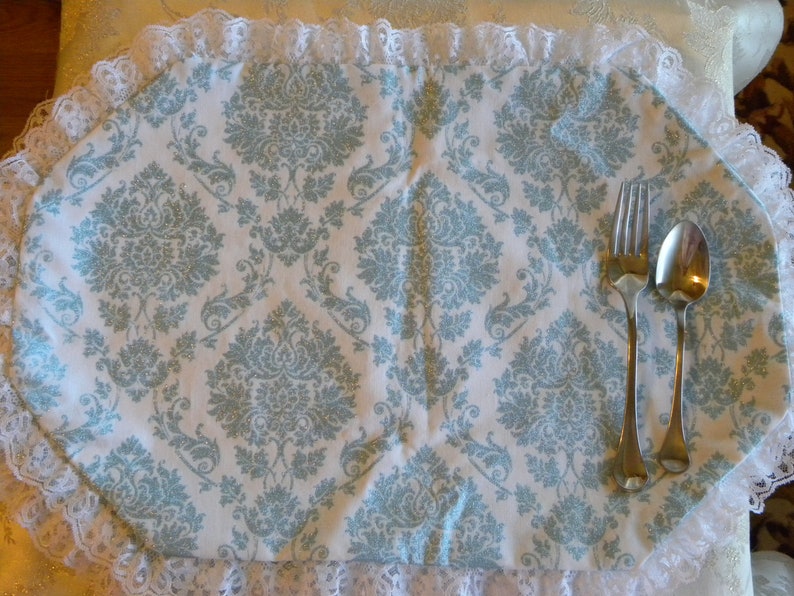 Placemats Blue Silver Old Fashioned Ruffled Lace Place Etsy