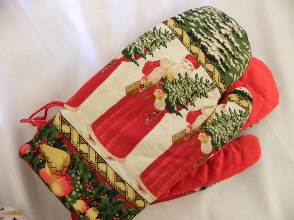 Handmade Christmas Oven Mitts Santa Claus Pot Holders Old Etsy