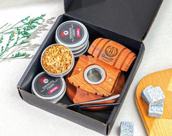 Juego de ahumador de whisky y cócteles de madera personalizado, regalos de bar grabados para papá, padrino de boda, padrino de honor, regalo de vino de aniversario o cumpleaños para hombre.