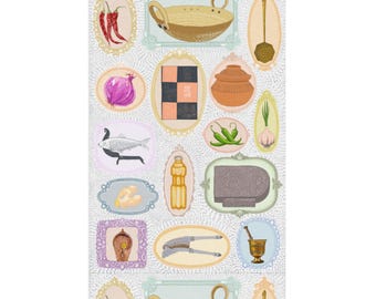 Illustrated Kitchen Towel with Bengali Cooking Essentials