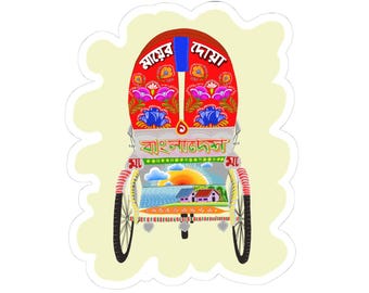 Vibrant Rickshaw Kiss-Cut Sticker | Colorful Art Sticker