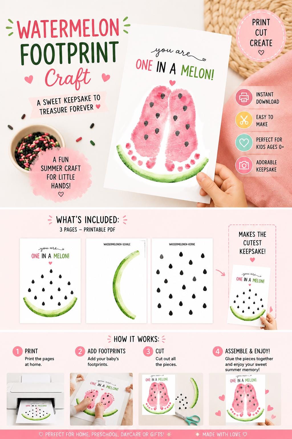39 Fun Watermelon Crafts for Kids to Break Summer Boredom 9 Watermelon Footprint Craft Printable for Kids One in a Melon…