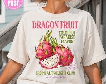 Camiseta retrô de verão com estampa de fruta do dragão tropical PNG