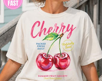 Camiseta retrô vintage de cereja de verão