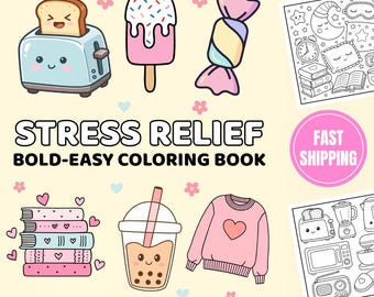 Livro de colorir para aliviar o estresse, com desenhos grandes, ousados e fáceis de fazer, com padrões de animais e flores.