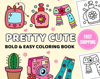 Lindo livro de colorir, objetos retrô kawaii fáceis e estilosos, atividade relaxante