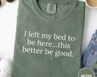 Camiseta com humor sarcástico, camiseta Comfort Colors tingida em peça, camiseta com slogan engraçado
