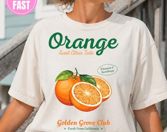 Camiseta vintage retrô de verão com estampa de frutas laranjas