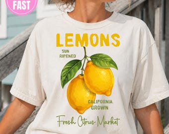 Camiseta vintage retrô de limão com estampa de frutas de verão