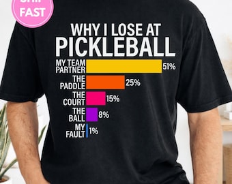 Camiseta engraçada com gráfico de pickleball, camiseta "A culpa é do meu parceiro de equipe", presente para fãs de pickleball