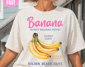 Camiseta retrô de banana de verão com estampa de frutas tropicais