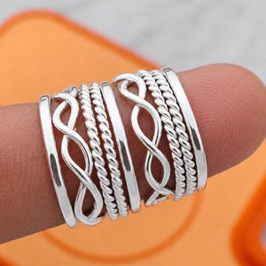 Set of 9 Silver Stackable Rings, Infinity Twist Boho Minimalist Jewelry