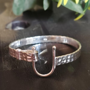 Bracelet jonc crochet en argent sterling martelé, manchette texturée réglable, bijoux minimalistes