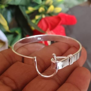 Sterling Silver Hook Bangle Bracelet, Adjustable Minimalist Cuff, Modern Handmade Jewelry