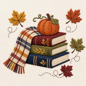 Herbstbücher Kürbis Stickmuster, Gemütliche Herbstblätter (Digitaler Download)