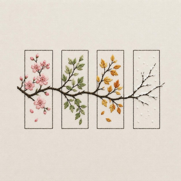 Four Seasons Branch Embroidery Design, Spring Summer Autumn Winter Machine Embroidery, Botanical Digital Download