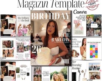 Szablon magazynu urodzinowego Canva | Edytowalny magazyn urodzinowy Vogue | Spersonalizowany magazyn urodzinowy | Magazyn urodzinowy