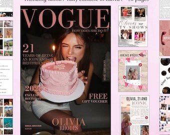 Birthday Magazine Template | Editable Canva Magazine Cover | Custom Birthday Newspaper | Birthday Party Decor | DigitalDownload