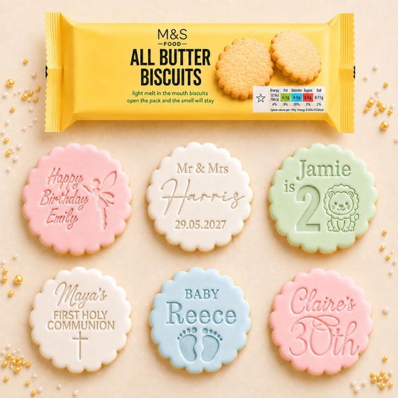 Personalised Cookie Stamp and Cutter, Custom Fondant Embosser (M&S Biscuits)