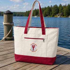 Hummerväska, personlig monogramväska med dragkedja i canvas, strandväska, present till henne, present till barnbarn från kusten