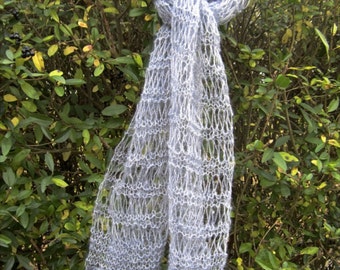 Tibetan yak wool knit scarf, unique, authentic, light, delicate, eco friendly, elegant, natural grey, warm and cozy